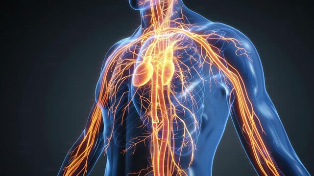 Beating Human Heart and Circulatory System Xray Animation Medical Loop