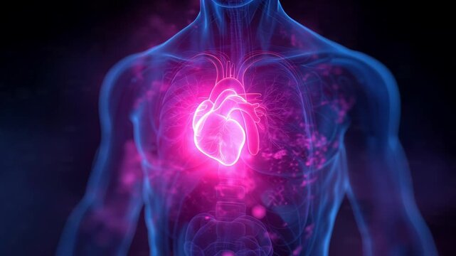 X-ray Human Body Anatomy Visualization Glowing Heart Beat Loop Medical Science