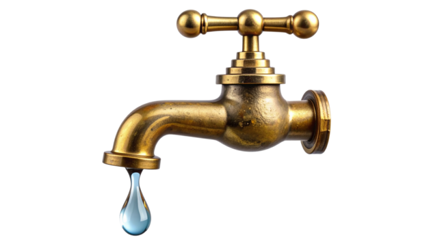  Aged Brass Faucet with Dripping Water Droplet PNG