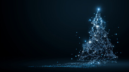 pine tree christmas new year digital low poly wireframe background concept