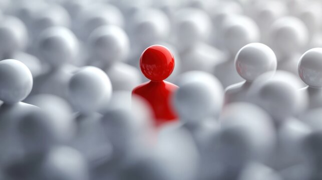 Stand Out Concept with One Red Figure Among Many White Figures