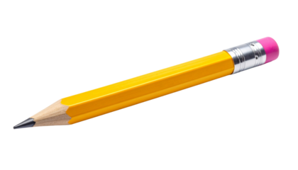 Classic Yellow No. 2 Pencil with Eraser Centered on White Background PNG