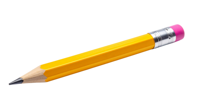 Classic Yellow No. 2 Pencil with Eraser Centered on White Background PNG