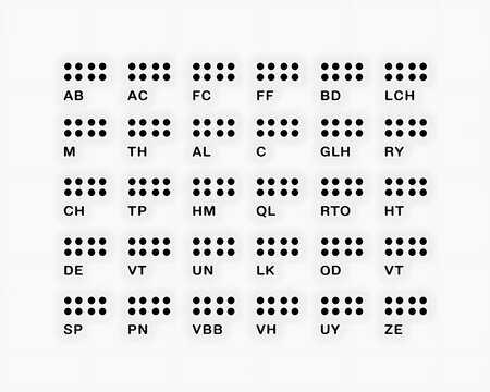 Braille alphabet chart isolated on white background for visually impaired people