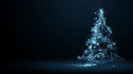pine tree christmas new year digital low poly wireframe background concept