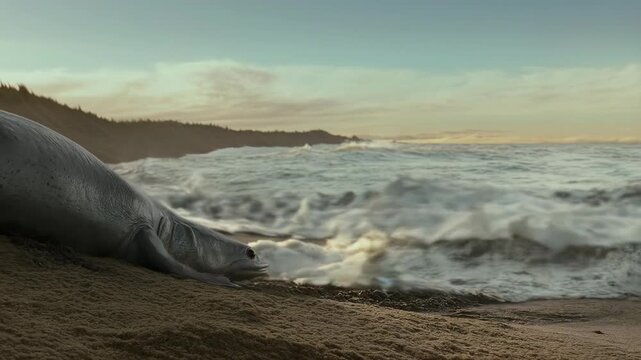 The First Landfall

A brave fish-like creature crawls onto muddy land for the first time. Its fins struggle to support its weight as waves crash behind it &mdash; a silent milestone in evolution.