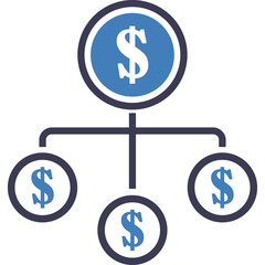 Financial Structure Represented By Connected Circles With Dollar Signs In Blue And Dark Blue On A Transparent Background