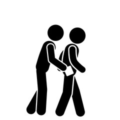 Stick figure thief stealing wallet in a crowd.