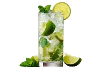 Refreshing Mojito Cocktail with Lime Mint and Ice on Transparent Background