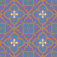 Ornate Mediterranean Floral Seamless Pattern in Purple and Teal