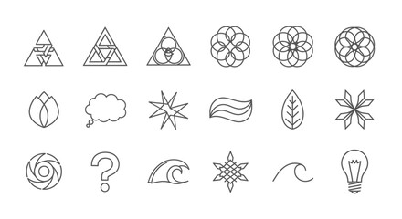 Diverse vector line art icons and symbols representing various concepts and ideas designs