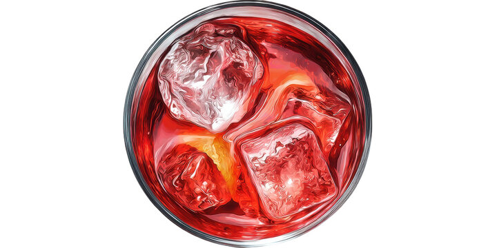 Top view of negroni drink with ice and orange twist