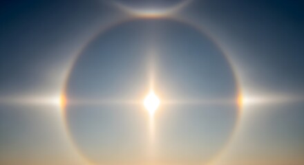 Fototapeta premium A sun halo appears in a clear blue sky featuring a bright circular ring around the sun and a smaller arc above it