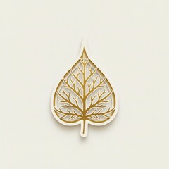 Elegant paper cut layered Bodhi Leaf design in shades of gold and white on a cream background.