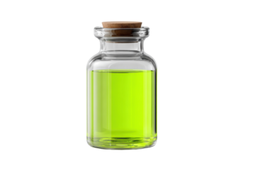 Small Glass Bottle with Cork Stopper Filled with Bright Green Liquid Potion