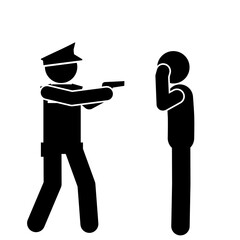 Police stick figure ready to control public chaos.