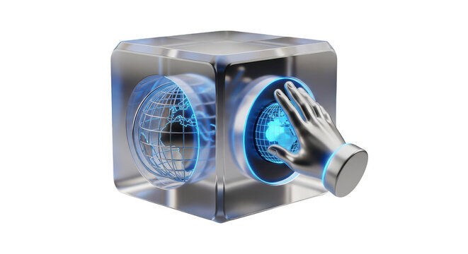 Cube with a hand on it. isolated illustration on  transparent background PNG
