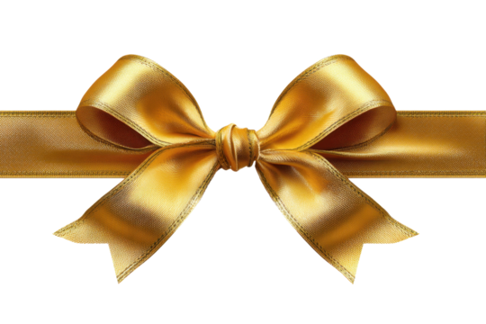Golden Ribbon Bow with Horizontal Ribbon Isolated on Transparent Background