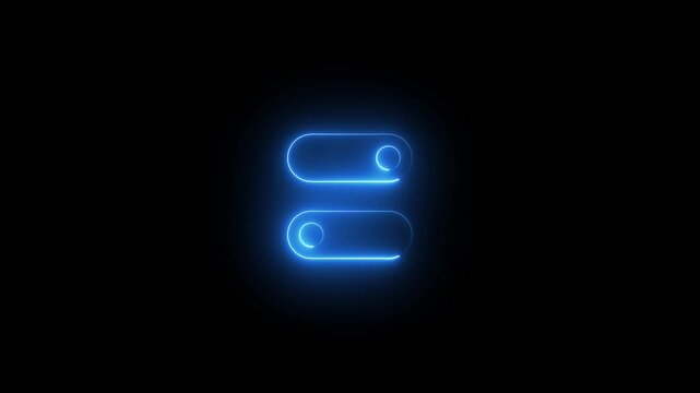 Glowing neon control switch icon &ndash; on off toggle ui symbol. blue neon toggle switch &ndash; abstract control interface. control button interface. 4k video motion graphic animation