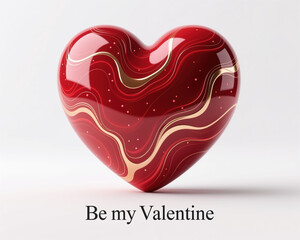 A digital illustration of a red heart with gold swirling patterns, a Valentines Day image with Be my Valentine text, showcasing modern graphic design style.