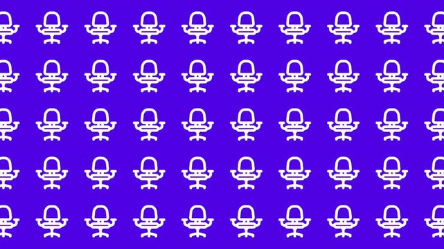 Pattern of white office chairs on a blue background. Suitable for workplace design, office furniture promotion, interior decorating concepts, brochure designs.