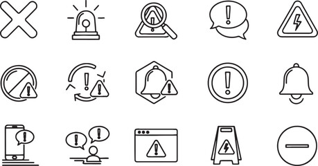 Set of Black Line Warning Icons Vector Illustration Design Template
