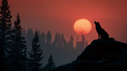 Wolf Howling at Full Moon, Majestic Wolf in the Night, Full Moon Wilderness
