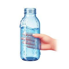 Hand holding a bottle of water with droplets of water on the outside. isolated illustration on  transparent background PNG