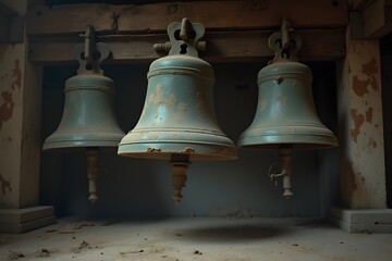 Obraz premium Forgotten cathedral bells covered in dust.