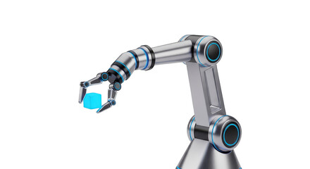 Robot is holding a blue object in its hand. isolated illustration on  transparent background PNG
