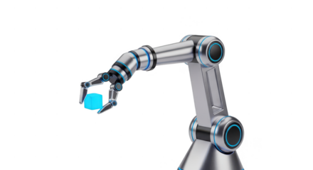 Robot is holding a blue object in its hand. isolated illustration on  transparent background PNG