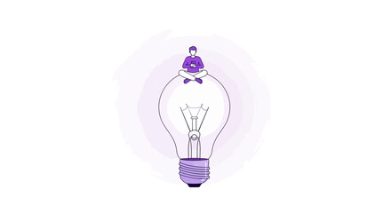 Conceptualizing innovation a figure in lotus position floating on a lightbulb representing