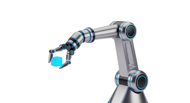 Robot is holding a blue object in its hand. isolated illustration on  transparent background PNG