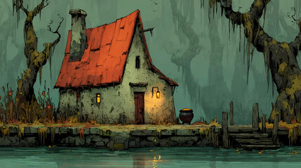 Cottage by the Forest River, Secluded Forest House, Mystical Cottage in the Woods