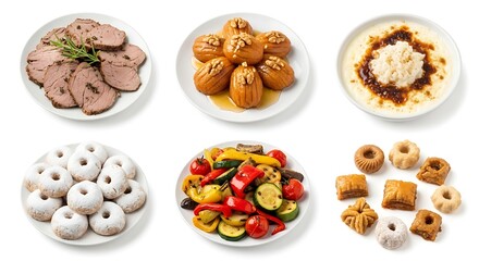 Fototapeta premium Variety of delicious dishes on white plates for food concepts