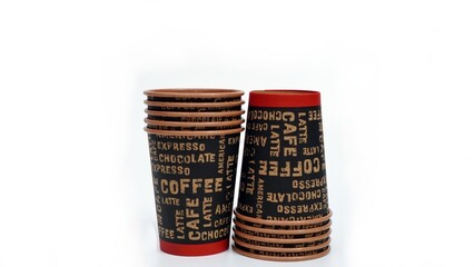 Empty paper cup for coffee made of paper on a white background.