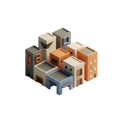 Cityscape of buildings with a mix of colors and sizes. isolated illustration on  transparent background PNG