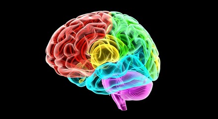 Side View of the Cerebral Cortex with Lobe and Cerebellum Visualization