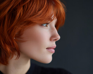 Redhead woman profile portrait looking away thoughtfully