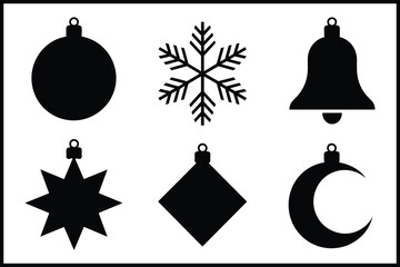 Christmas and winter festive decorative silhouettes icons set isolated on white background, Vector