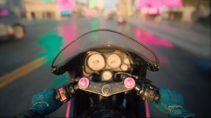 Fototapeta premium Night Ride Through Neon-Lit City Streets