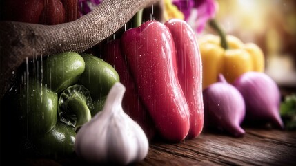 Fresh Colorful Vegetables on Wooden Table