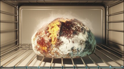 Rustic Bread Baking in Hot Oven