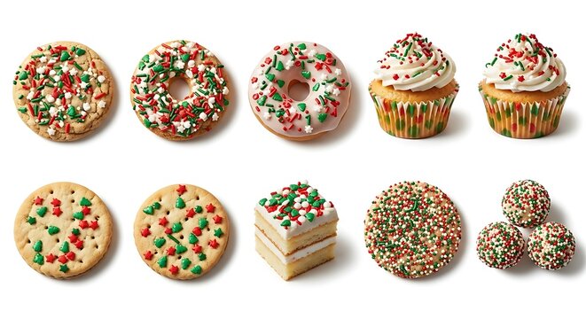 Festive cookies and cupcakes with holiday sprinkles