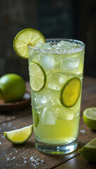 Fototapeta premium “Refreshing Lime Cocktail with Ice in Clear Glass”
