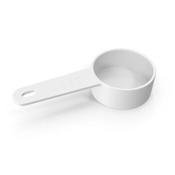 white plastic Measuring Cups and Spoons, on transparent background. 1/3 cup 80mL