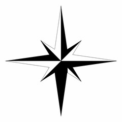 Black and white compass rose isolated on, a navigational symbol representing direction and orientation, often used in maps and logos