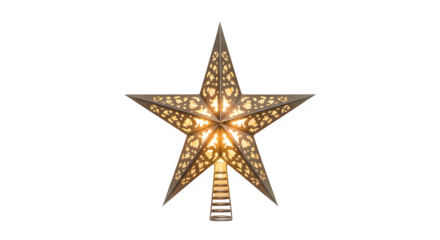 Elegant christmas tree topper in a star shape, casting a warm glow, isolated on transparent background perfect for adding a festive touch to your holiday decor and creating a cozy atmosphere