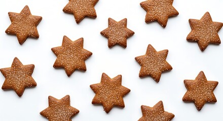 Star shaped cookies on white surface overhead view
