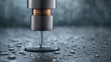 Water jet cutting process in factory scene machine system with splashing water and sparks in industrial environment